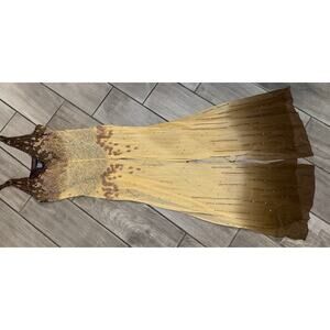 Vintage Marsoni Sheer Beaded Silk Caramels/Browns Maxi Dress Sz 6 So Many Slitzs